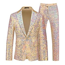 Disco 1980s Pants Outfits Suits  Blazers Disco Sequins Solid Color Fancy Dress Men's Carnival Costume Masquerade Club Party Performance Adults' Coat Pants