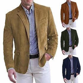 Men's Faux Suede Jacket Faux Suede Blazer Business Attire Company Party Fashion Casual Fall / Winter Faux Suede Plain Pocket Buttons Comfortable Single Breaste