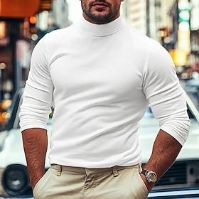 Men's Dralon Mock Turtleneck T shirt Tee Turtleneck shirt Tee Top Long Sleeve Shirt Plain Turtleneck Street Vacation Long Sleeve Soft Clothing Apparel Fashion
