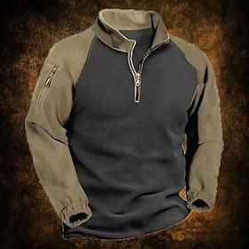 Men's Sweatshirt Quarter Zip Sweatshirt Army Green Navy Blue Half Zip Color Block Patchwork Sports  Outdoor Daily Holiday Streetwear Basic Casual Fall  Winter