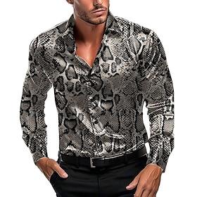 Men's Serpentine Casual Shirt Button Up Shirt Long Sleeve Fashion Casual Party Casual Spring Fall Winter Stand Collar Dark Gray