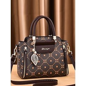 Elegant Women's Faux Leather Handbag with Red Accents and Gold Leaf Charm β Designer-Inspired Shoulder Bag with Adjustable Strap