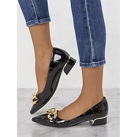 Women's Black Patent Faux Leather Pointed-Toe Flats with Gold Chain – Elegant and Modern Style for Work and Formal Occasions