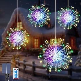 4PCS Solar Firework Lights, Solar Pathway Lights 360 LEDs with Remote Control 8 Modes, Waterproof Outdoor Lights for Garden, Yard, Patio, Walkway, Christmas an