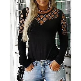 Women's T Shirt Fashion Modern Casual Cut Out Long Sleeve Regular Tops Crew Neck Daily Weekend Black Wine Gray Fall