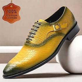 Herenschoenen van geel leer met slangenpatroon en gespdetail - luxe formele schoenen voor zakelijke en speciale gelegenheden
