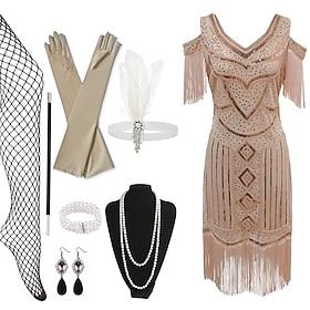1920s Cocktail Dress Vintage Dress Flapper Dress Outfits Prom Dress Women's Sequins Tassel Fringe Feather New Year Masquerade Performance Party / Evening Adult