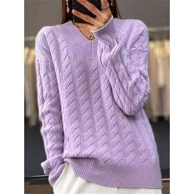 Damen Pullover V Ausschnitt Gedrehtes Stricken Polyester Strick Herbst Winter Standard Outdoor Täglich Wochenende Brautkleider schlicht Weich Langarm Einfarbig