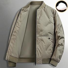 Men's Down Jacket Puffer Jacket Quilted Jacket Padded Jacket Pocket Gray Duck Down Fleece lined Daily Wear Date Vacation Regular Fashion Casual Comfortable The