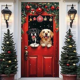 juledørdekorasjoner dørdeksler julepynt dyr dørteppe dørgardindekorasjon bakteppe innendørs/utendørs dørbanner for inngangsdør gårdshund