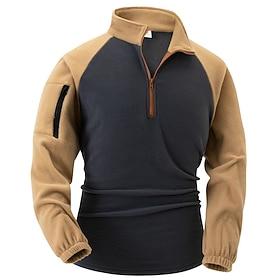 Men's Sweatshirt Quarter Zip Sweatshirt Navy Blue Khaki Gray Half Zip Color Block Sports  Outdoor Daily Holiday Polyester Streetwear Casual Spring   Fall Cloth