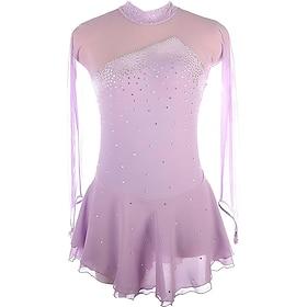 Figure Skating Dress Mesh Rhinestone Turtleneck Long Sleeves Figure Skating Competition Performance Costume