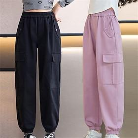 Barn Jente Bukser Helfarge Sport Lomme Skole 4 år  Vår Svart Rosa Lilla