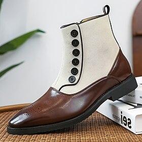Men's Two-Tone Faux Leather Button Boots – Vintage Victorian Style Ankle Boots for Formal and Casual Occasions