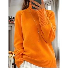 Women's Sweater Pullover Sweater Jumper Turtleneck Knit Knitted Raglan Sleeves Spring Fall Home Daily Holiday Daily Casual Soft Long Sleeve Pure Color White Li