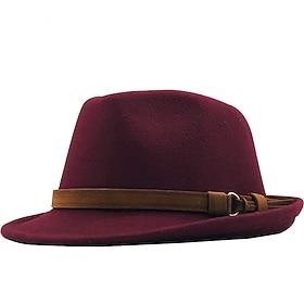 Men's Sun Hat Cowboy Hat Panama Hat Fedora Trilby Hat Black Wine Woolen Vintage Style Fashion 18th Century State of Texas Daily Theme Party Solid / Plain Color