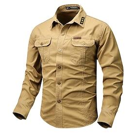 Men's Star Print Work Shirt Western Shirt Cargo Shirt Long Sleeve Business Casual Sports  Outdoor Camping  Hiking Going out Winter Spring   Fall Fold-over Coll