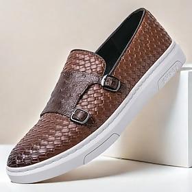 brune loafers i imiteret læder til mænd med dobbelt spændedetalje – afslappede slip-on sko med hvid sål til hverdag og smart fritidstøj