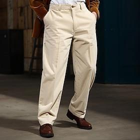 Herre Pæne bukser Fløjlsbukser Bukser Knapper Lige ben Vanlig Komfort Blød Fuld længde Formel Kontor Afslappet Stilfuld Enkel Løstsiddende Sort Hvid Høj Talje