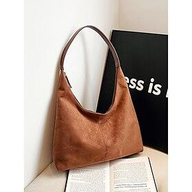 Women's Minimalist Brown Suede Hobo Shoulder Bag – Stylish Casual Tote for Everyday Use, Soft and Spacious Handbag for Work or Shopping