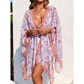 Dame Badetøj Et stykke 2 stk Monokini badedragt Åben ryg Mavekontrol Høj Talje Tynd Blomstret V-hals Ferie Strand Tøj Badedragter