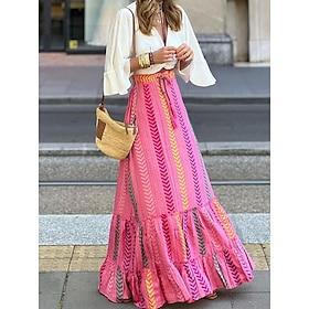 Dame Langt skørt Maxi Nederdele Uregelmæssig hæm Grafisk Ferierejse Strand Sommer Polyester Boheme Rosenrød
