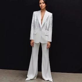 Todelt Aften Kjoler Årgang Kjole Formel Bryllup Gulvlang Langærmet Krave Polyester med Glimmer 2024