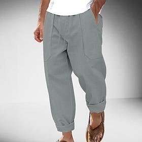 Herre Linnedbukser Bukser Sommerbukser Snørelukning Elastisk Talje Lige ben Vanlig Komfort Åndbart Fuld længde udendørs Afslappet Daglig Mode Klassisk Stil Sor