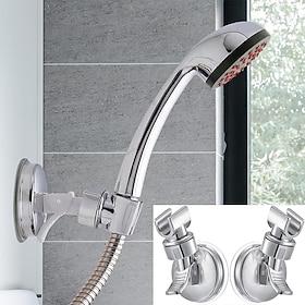 Shower Head Holder Suction Cup Shower Head Holder Adjustable Height Wall Mount Shower Wand Holder Bracket ABS Removable Handheld Shower Head Holder Silver