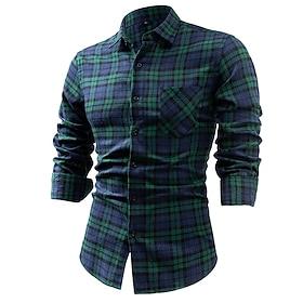 Men's Shirt Flannel Shirt Overshirt Plaid Outdoor Street Yellow Red Dark Navy Green Long Sleeve Winter Spring   Fall Clothing Apparel