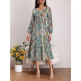 Dame Polyester Paisley Rund hals Midikjole Langærmet Sommer Forår