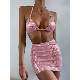 Dame Badetøj Bikini Tre stykker badedragt Åben ryg Tynd Helfarve V-hals Ferie Strand Tøj Badedragter