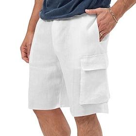 Herre Shorts med lommer Shorts Linneshorts Sommer shorts Strandshorts Snørelukning Elastisk Talje Multi lomme Vanlig Komfort Åndbart Knælængde udendørs Daglig