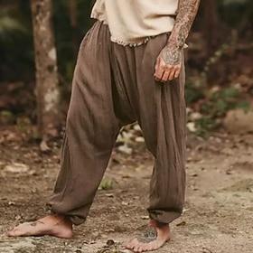 Herre Joggere Linnedbukser Bukser Sommerbukser Posede bukser Elastisk Talje Vanlig Komfort Åndbart Fuld længde Yoga  Danse Sko Afslappet Daglig Mode Retro / vi