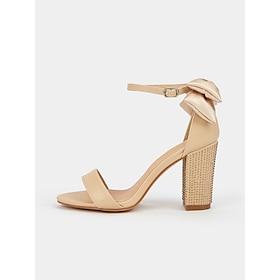 nøgen blokhæl til kvinder med rhinstensudsmykning, ankelrem og satinsløjfe – elegante bryllups-, fest- eller aftensko