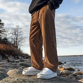 Herre Fløjlsbukser Bukser Casual bukser Snørelukning Elastisk Talje Lige ben Vanlig Komfort Varm Fuld længde udendørs Afslappet Daglig Sport Mode Mørkebrun Sor
