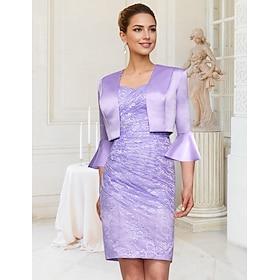 Tube / kolonne Kjoledragt Kjole til brudens mor Elegant Årgang Høj halset Knælang Satin Blondelukning Halvlange ærmer Jakke kjoler med Broderi Applikeret brode