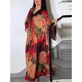 Dame Polyester Blomstret V-hals Maxikjole Langærmet Sommer Forår