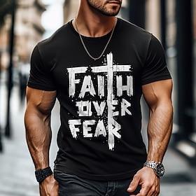 Herre Tro bogstavtryk T-shirt Kortærmet T-shirt 3D-udskrivning Rund hals Skjorte Mode atletiktøj Gade Sport  Udendørs Daglig Sort Blå Grå Sommer Forår Tøj S M