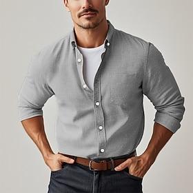 Herre Jakkesætsskjorter Button Down skjorte Oxford skjorte Grafiske tryk Bryllup Fest Lys Lyserød Lyseblå Sort Hvid Langærmet Firkantet hals Alle årstider Tøj