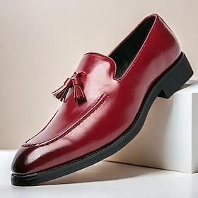 mænds loafers i rødt imiteret læder med kvastdetalje – elegante slip-on dress-sko til formelle lejligheder og kontortøj