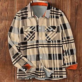 Herre Ternet Skjorte Jakke Langærmet Afslappet Formel Afslappet Efterår Vinter Aftæpning Lomme Sort Gul