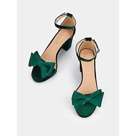 kvinders grønne fløjlssandaler med blokhæl med satinsløjfe og ankelrem – perfekt til bryllup, fester eller formelle begivenheder