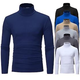 Men's T Shirt Turtleneck shirt Long Sleeve Shirt Long Sleeve Rolled collar Fall  Winter Plain Lightweight Classic Casual Outdoor Casual Sports Black White Navy