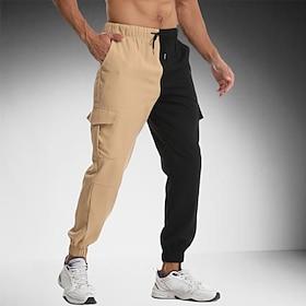 Herre Cargo-bukser Cargo bukser Jogger Bukser Snørelukning Elastisk Talje Multi lomme Farveblok Komfort Blød Fuld længde udendørs Daglig Løb Sport Mode Grøn Ka