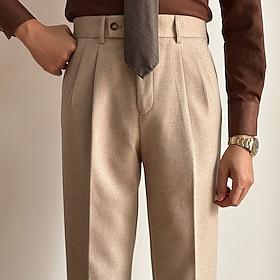 Herre Pæne bukser Napoli bukser Bukser kinesisk Knapper Lomme Helfarve Komfort Formel Fest Arbejde Mode Klassisk Stil Mørkegrå Abrikos Mikroelastisk