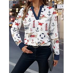 Dame Bluse Moderne Afslappet Trykt mønster Langærmet Arbejde Daglig Hvid Efterår Vinter