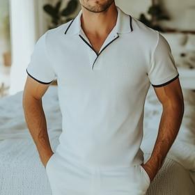 Herre Vaffel poloskjorter Golf polo skjorter Arbejde Afslappet Knaphul Ribbet polokrave Kortærmet Basale Moderne Farveblok Patchwork Knapper Forår sommer Regul