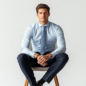 Herre Jakkesætsskjorter Button Up skjorte Helfarve Skole Formel Lyseblå Langærmet Aftæpning Alle årstider Tøj