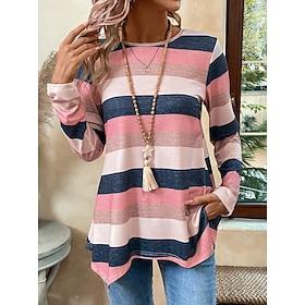 Dame T-shirt Mode Moderne Afslappet Trykt mønster Langærmet Almindelige toppe Rund hals Daglig Weekend Lyserød Efterår Vinter